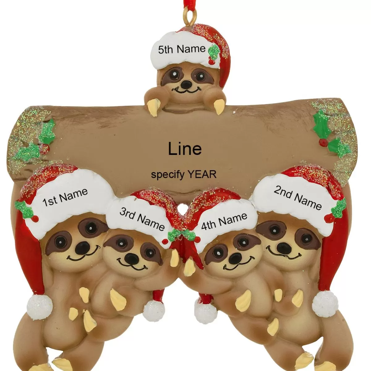 Bronner's Christmas Wonderland Personalized Sloth Family Of 5 Resin Ornament | Ornaments