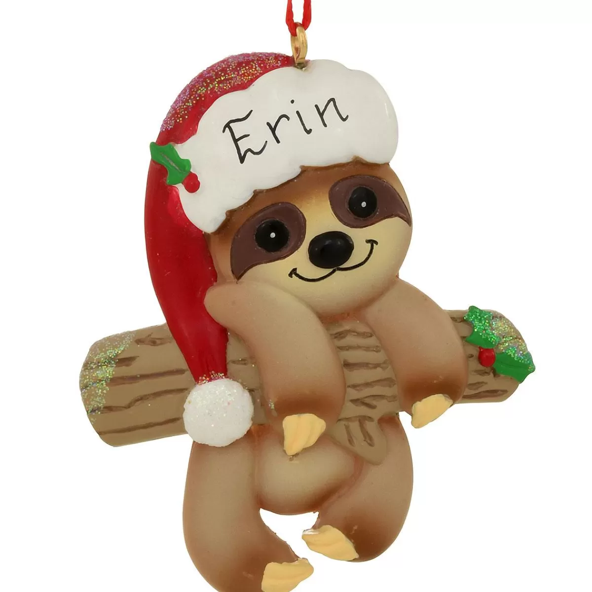 Bronner's Christmas Wonderland Personalized Sloth In Santa Hat Resin Ornament | Ornaments