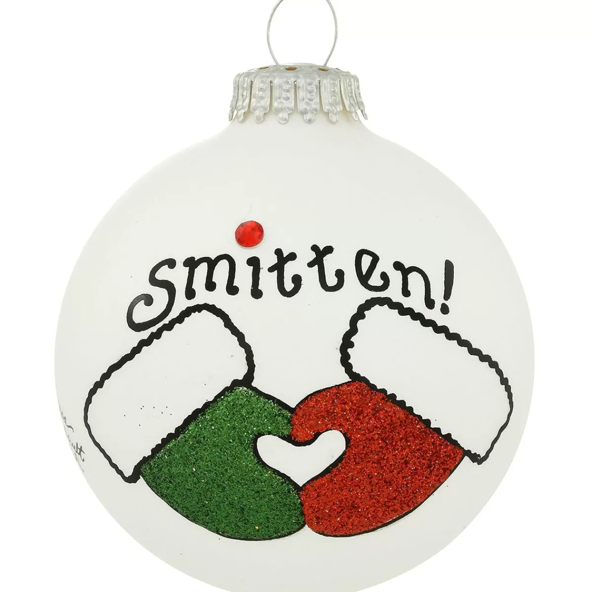 Bronner's Christmas Wonderland Personalized Smitten Mittens Heart Gifts Glass Ornament | Ornaments