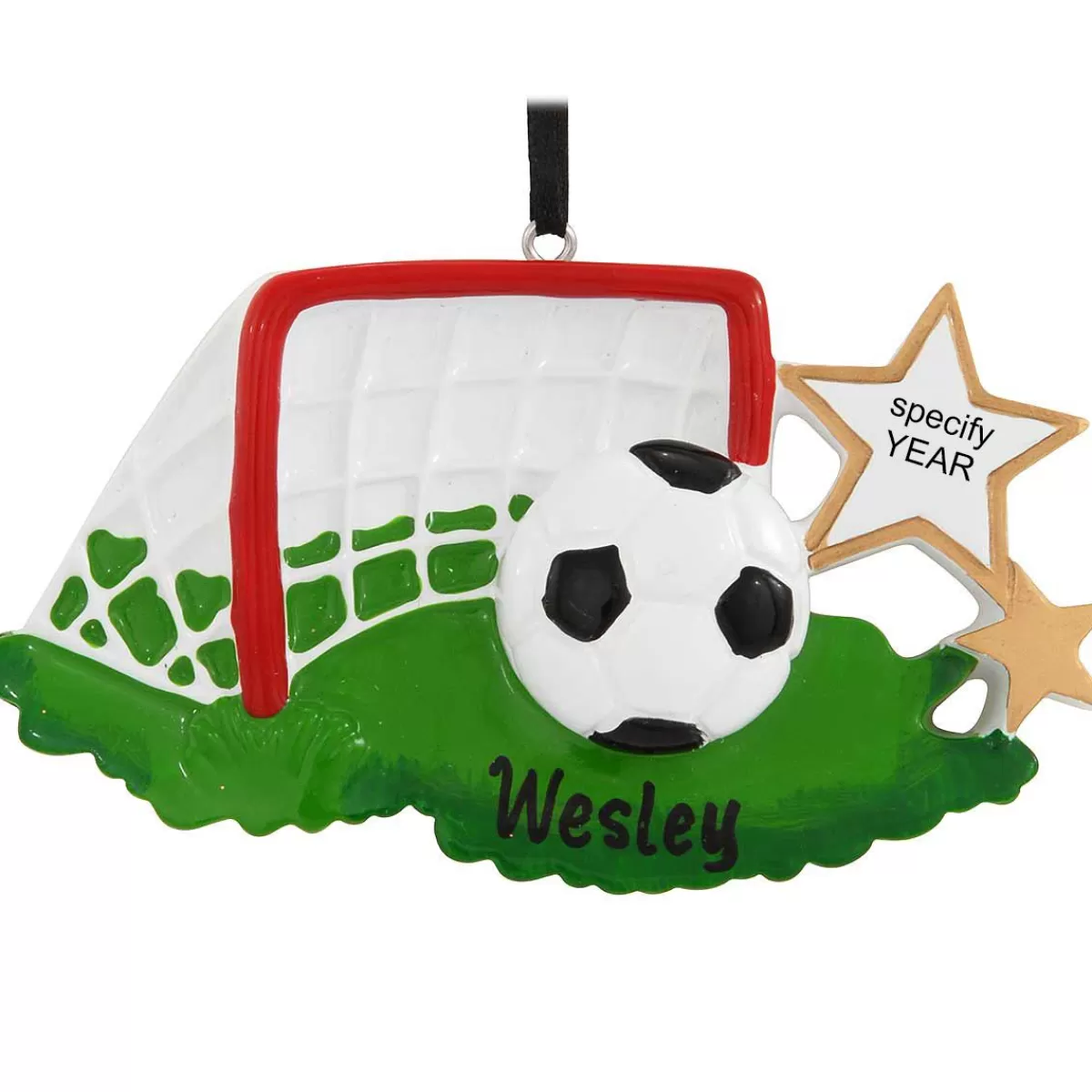 Bronner's Christmas Wonderland Personalized Soccer Ball With Net And Stars Ornament | Ornaments