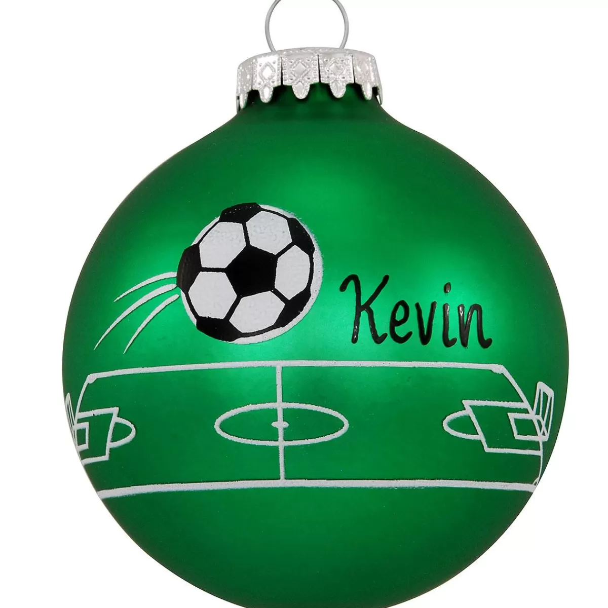 Bronner's Christmas Wonderland Personalized Soccer Field With Ball Round Glass Ornament | Ornaments