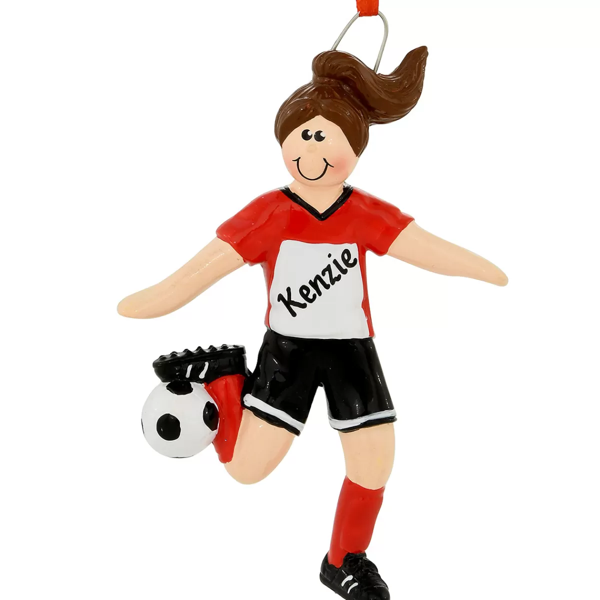 Bronner's Christmas Wonderland Personalized Soccer Player Ornament Female With Brown Hair | Ornaments