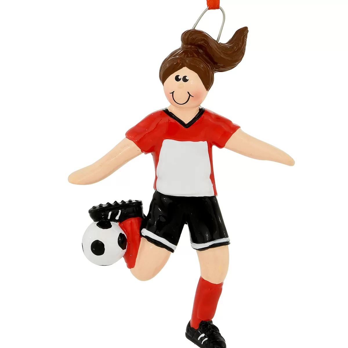 Bronner's Christmas Wonderland Personalized Soccer Player Ornament Female With Brown Hair | Ornaments