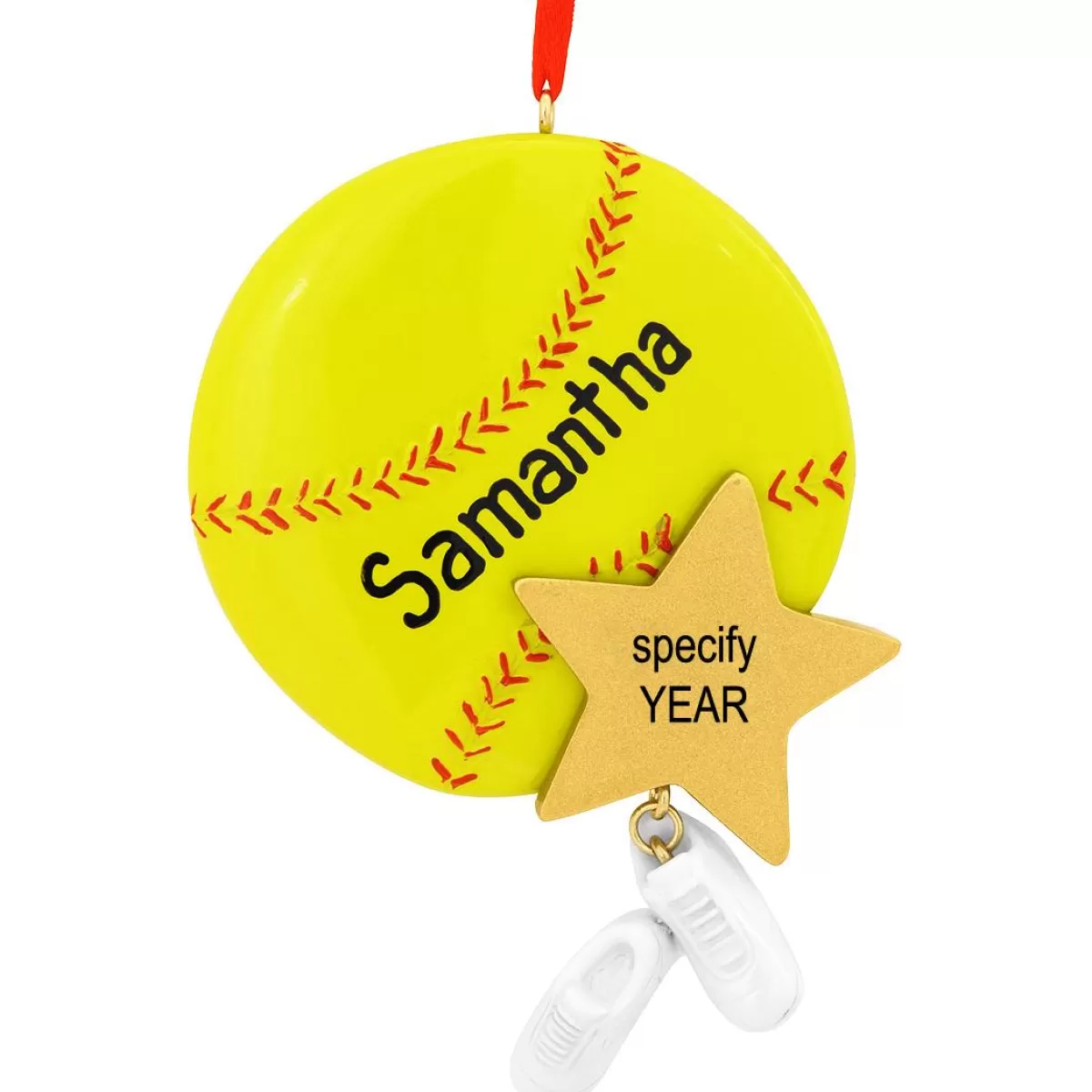 Bronner's Christmas Wonderland Personalized Softball Star With Shoe Dangle Ornament | Ornaments