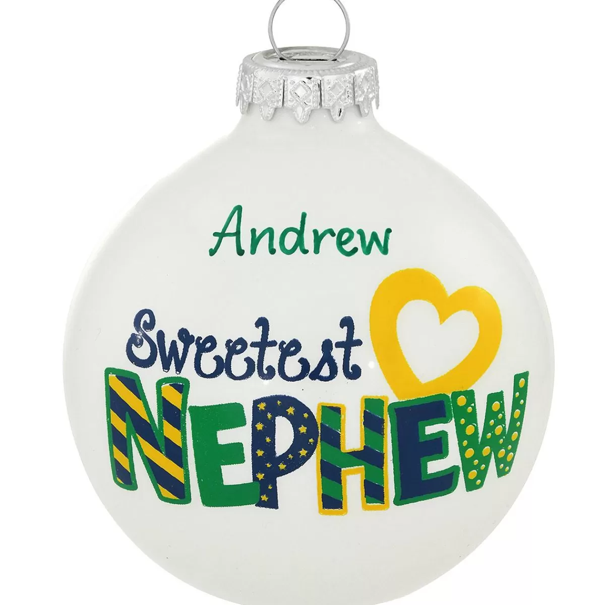 Bronner's Christmas Wonderland Personalized Sweetest Nephew White Glass Ornament | Ornaments