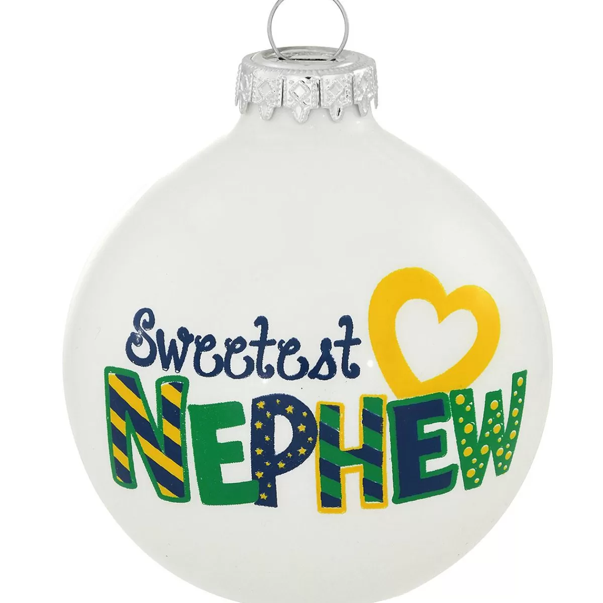 Bronner's Christmas Wonderland Personalized Sweetest Nephew White Glass Ornament | Ornaments