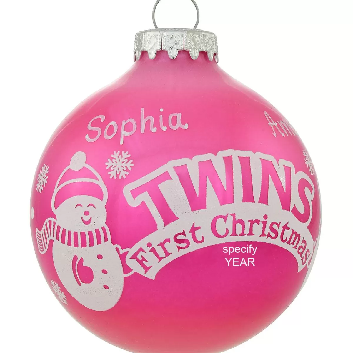 Bronner's Christmas Wonderland Personalized Twins 1St Christmas Pink Glass Ornament | Ornaments