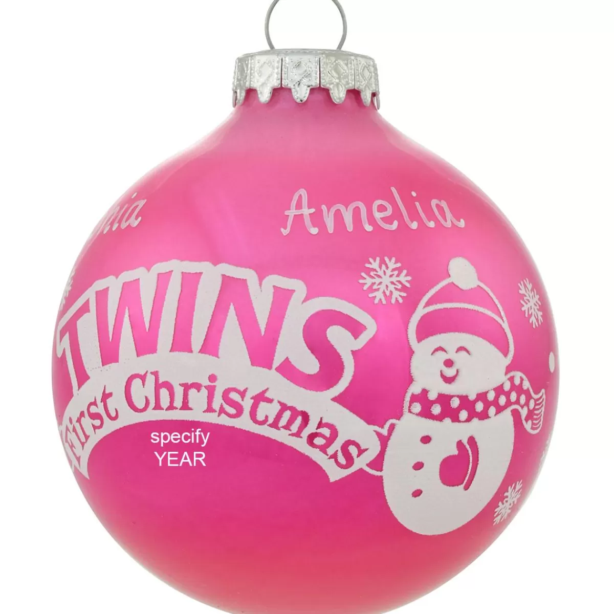 Bronner's Christmas Wonderland Personalized Twins 1St Christmas Pink Glass Ornament | Ornaments