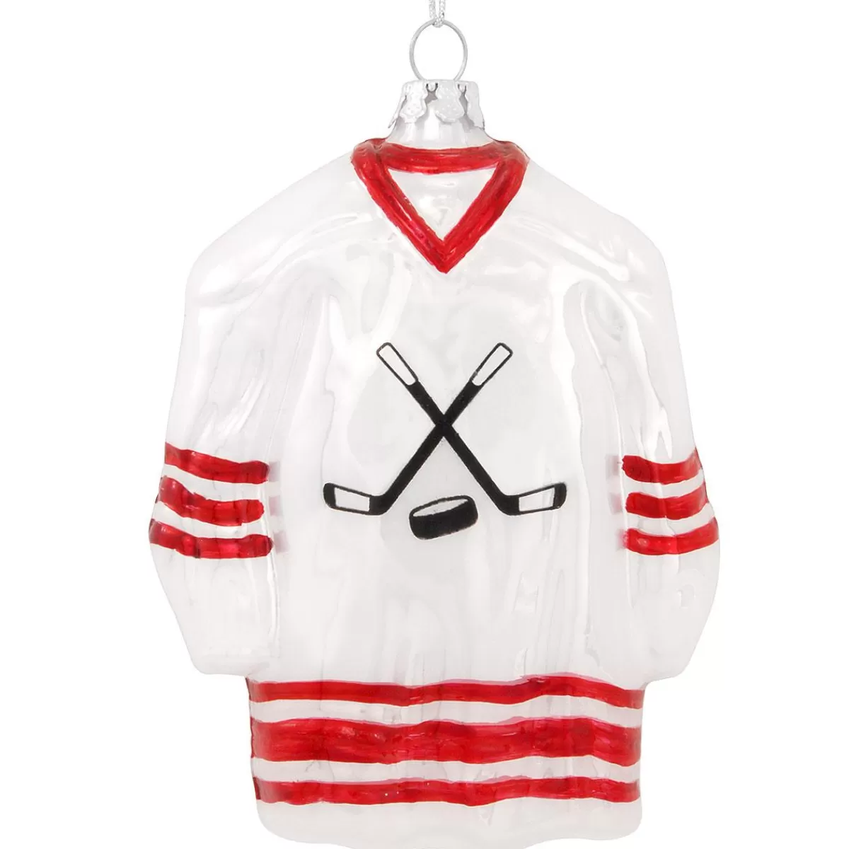 Bronner's Christmas Wonderland Personalized White And Red Hockey Jersey Glass Ornament | Ornaments