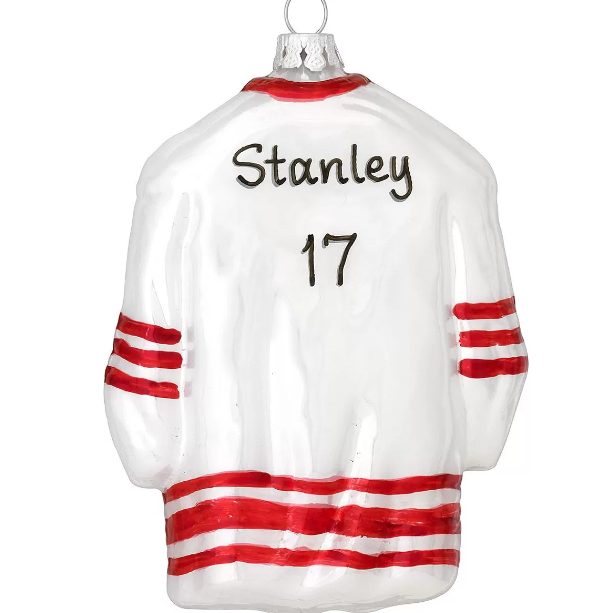 Bronner's Christmas Wonderland Personalized White And Red Hockey Jersey Glass Ornament | Ornaments