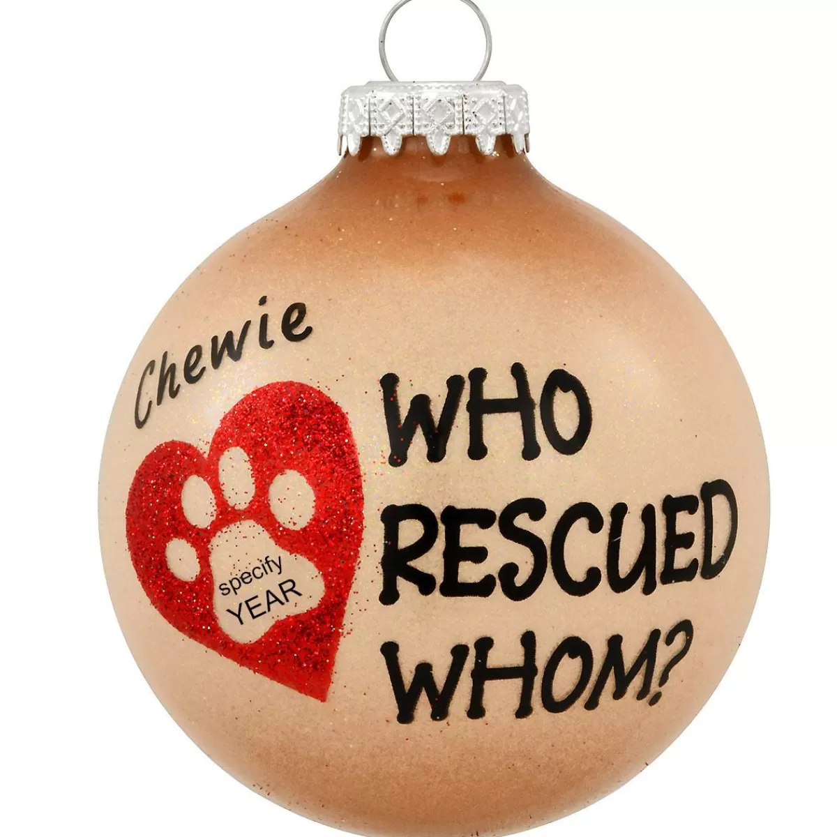 Bronner's Christmas Wonderland Personalized Who Rescued Whom 2-Tone Sparkle Glass Ornament | Ornaments