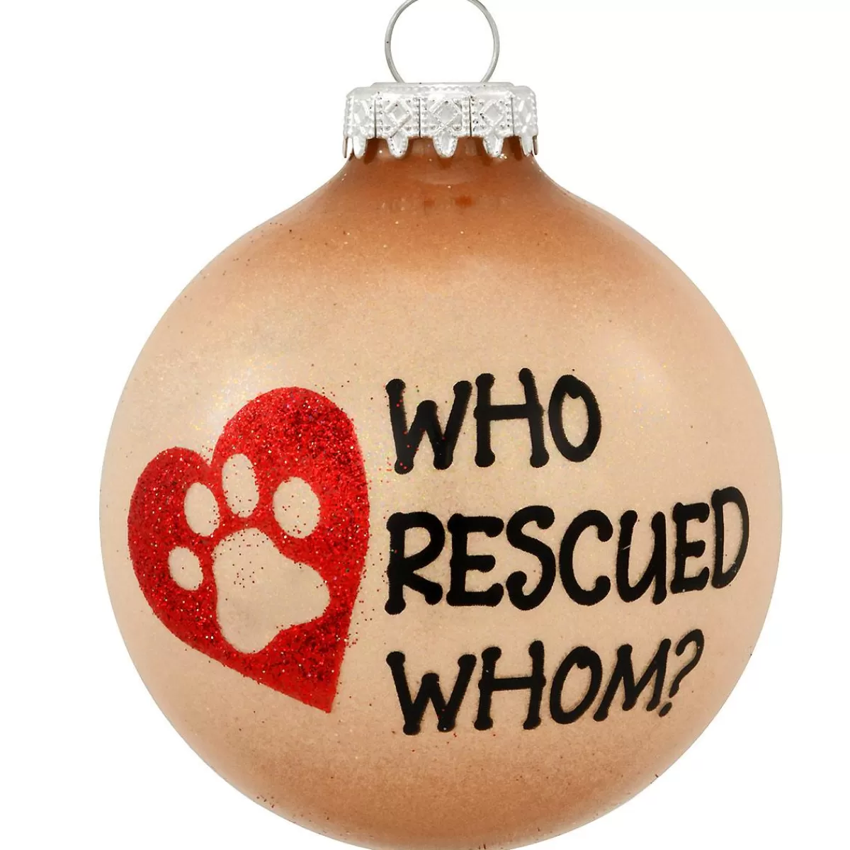 Bronner's Christmas Wonderland Personalized Who Rescued Whom 2-Tone Sparkle Glass Ornament | Ornaments