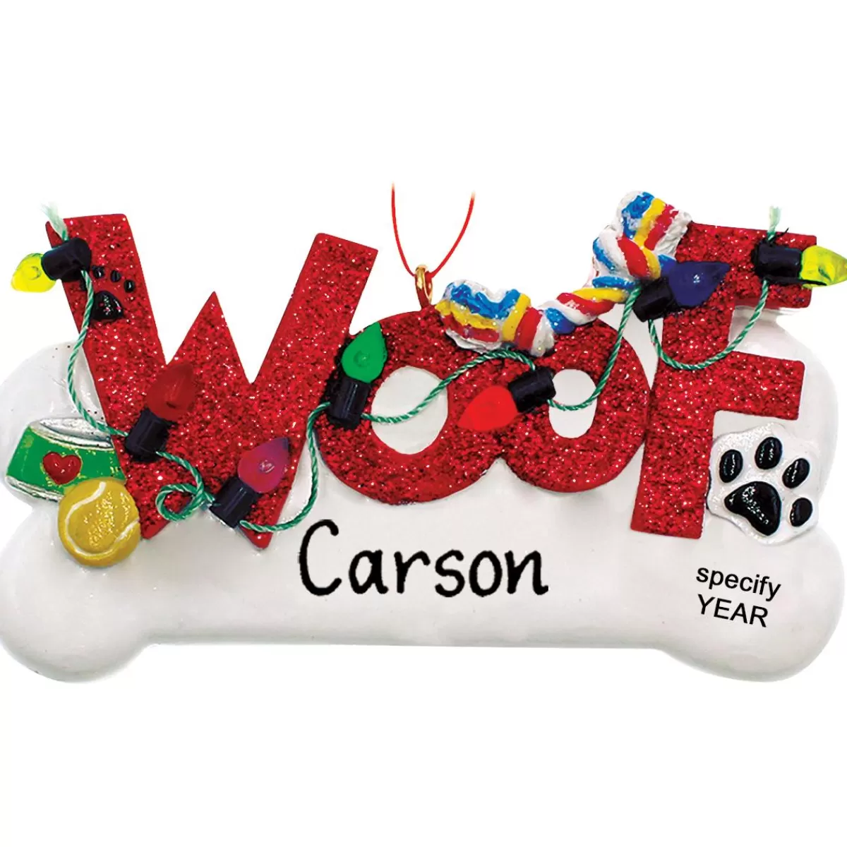 Bronner's Christmas Wonderland Personalized Woof With Lights Resin Ornament | Ornaments