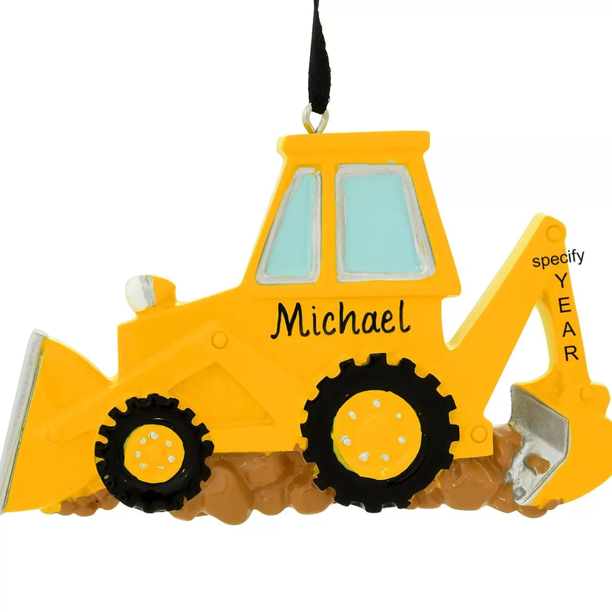 Bronner's Christmas Wonderland Personalized Yellow Backhoe Resin Ornament> Hobbies & Occupations