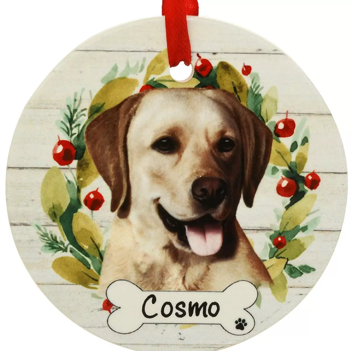 Bronner's Christmas Wonderland Personalized Yellow Lab Dog Round Ceramic Ornament | Ornaments