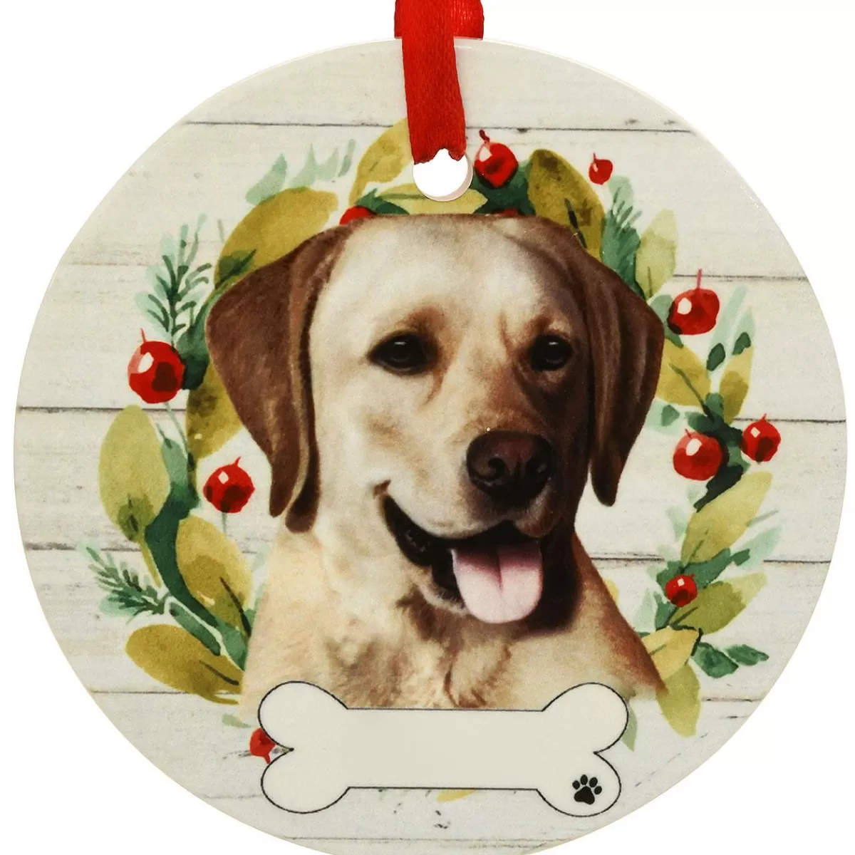 Bronner's Christmas Wonderland Personalized Yellow Lab Dog Round Ceramic Ornament | Ornaments