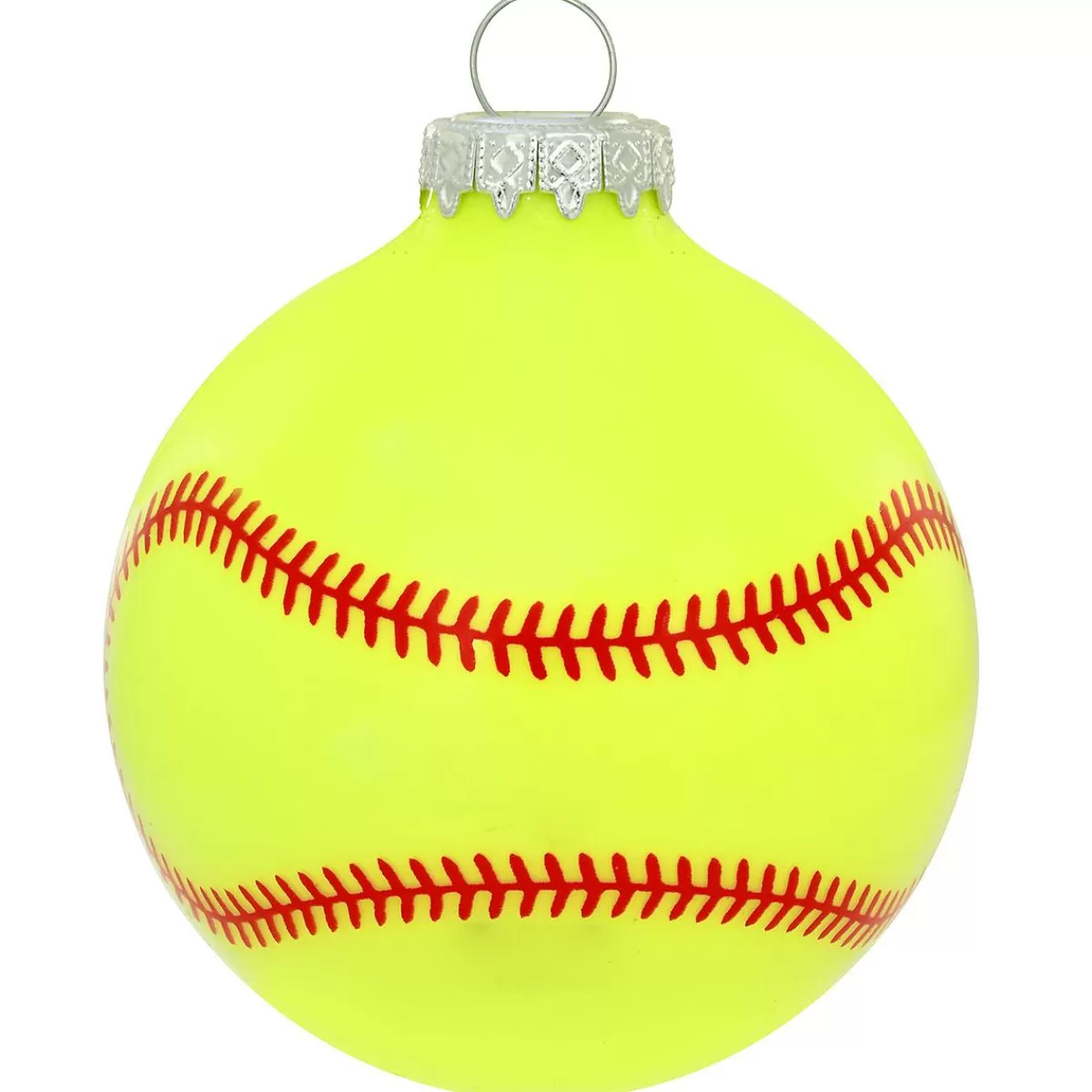 Bronner's Christmas Wonderland Personalized Yellow Softball Stitches Glass Ornament | Ornaments