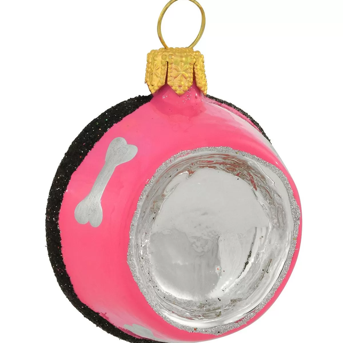 Bronner's Christmas Wonderland Pink Dog Dish Mini Glass Ornament> Novelty