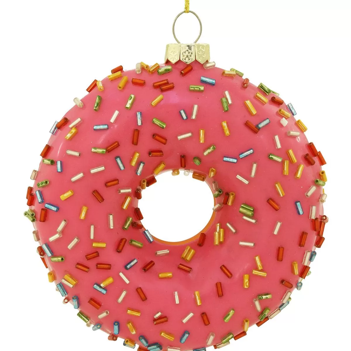 Bronner's Christmas Wonderland Pink Sprinkle Doughnut 4 Inch Glass Ornament> Food, Drinks, & Cooking