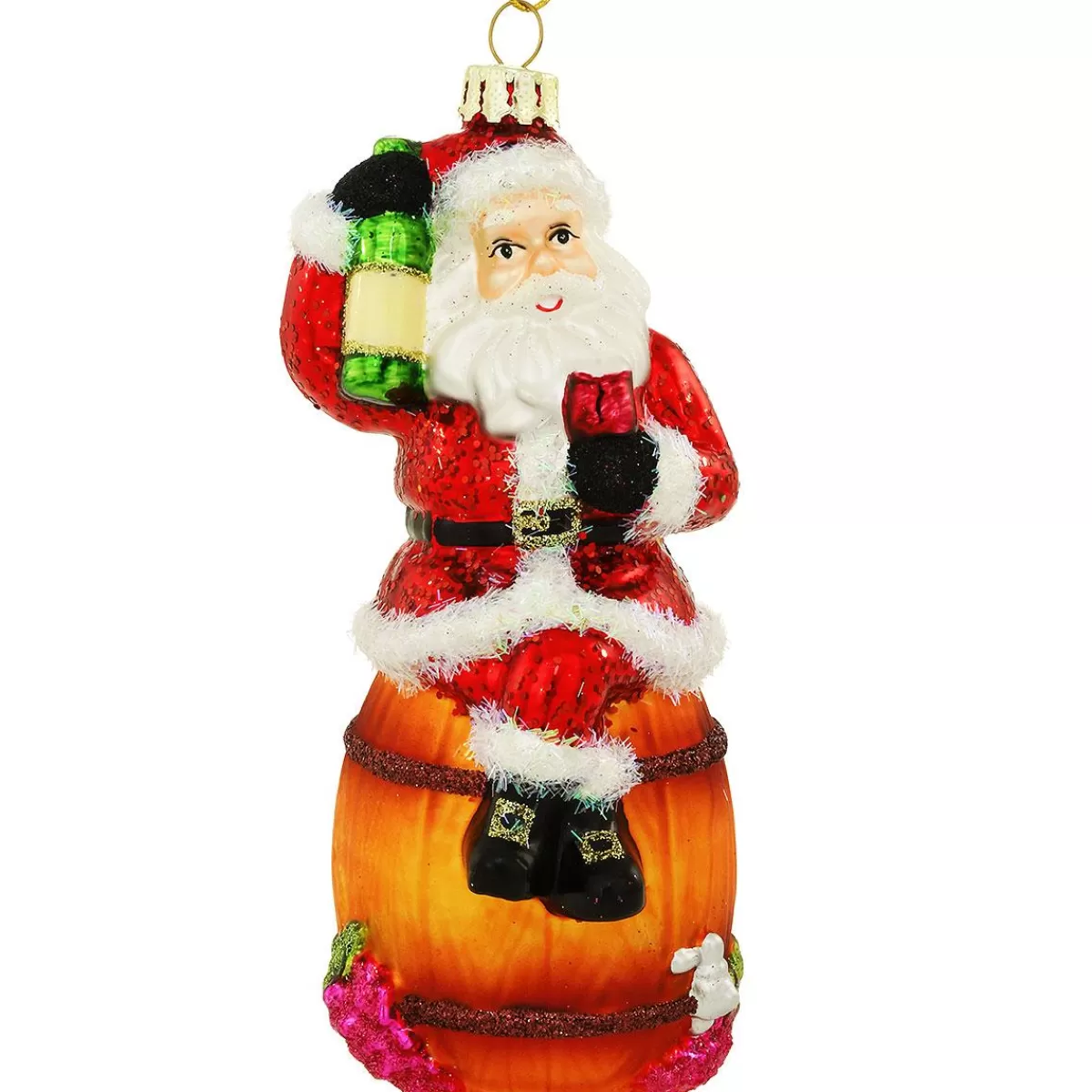 Bronner's Christmas Wonderland Santa On Wine Barrel 5.5 Inch Glass Ornament> Food, Drinks, & Cooking