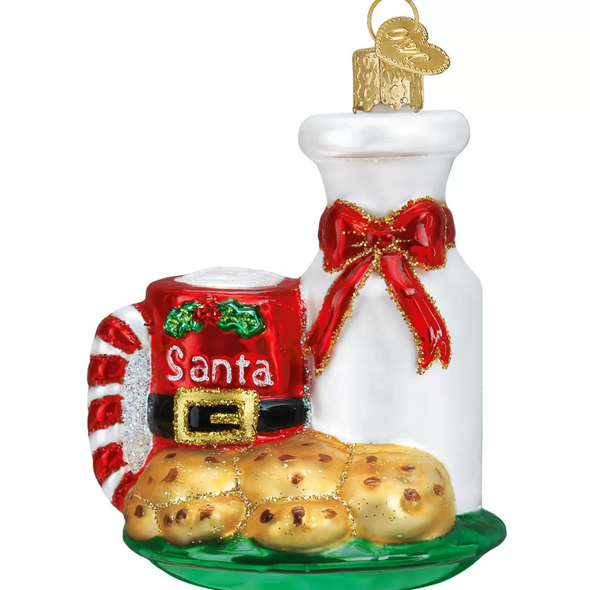 Bronner's Christmas Wonderland Santa's Milk And Cookies Glass Ornament> Food, Drinks, & Cooking