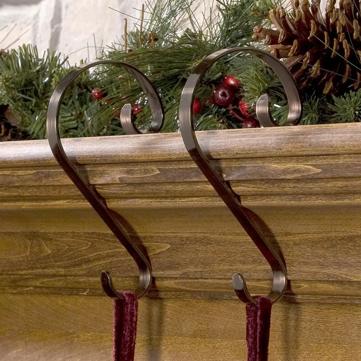 Bronner's Christmas Wonderland Set Of 2 Bronze Stocking Scrolls Hanger | Stocking Hangers