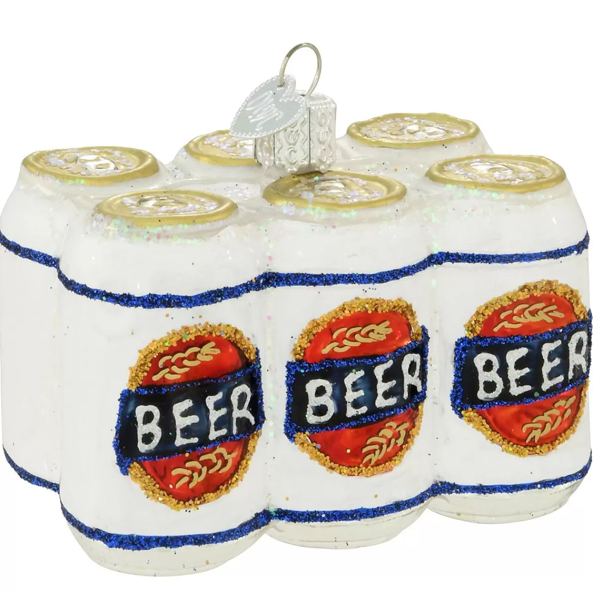 Bronner's Christmas Wonderland Six Pack Of Beer Cans Glass Ornament> Food, Drinks, & Cooking