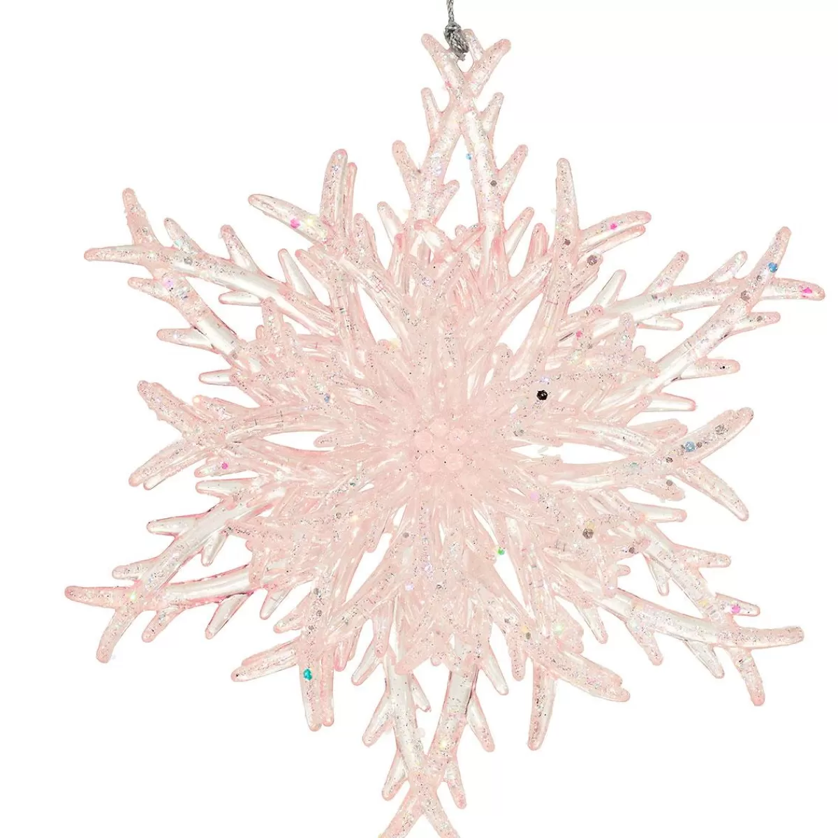 Bronner's Christmas Wonderland Snowflake With Pink Glitter 5 Inch Plastic Ornament | Shatterproof