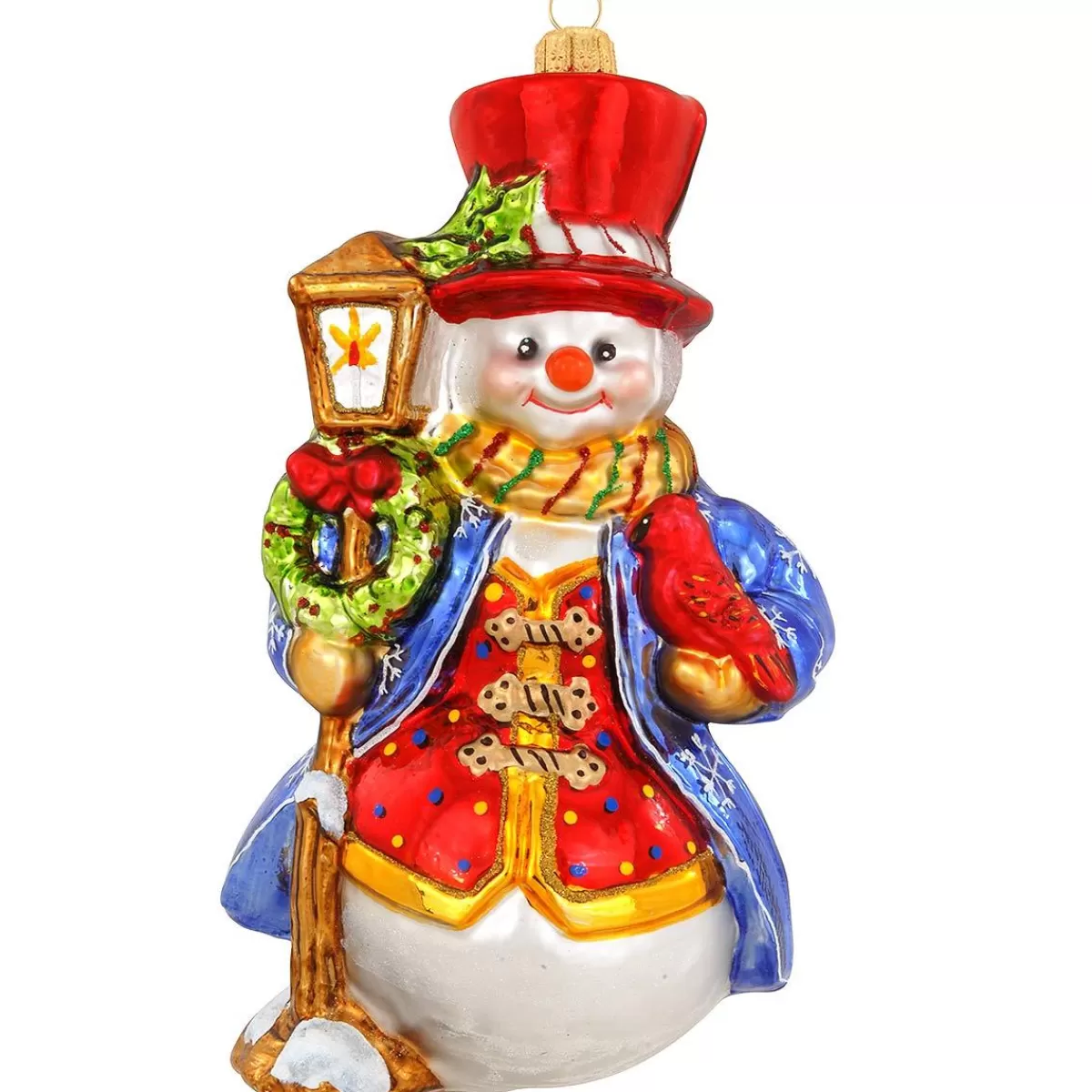 Bronner's Christmas Wonderland Snowman With Lantern And Cardinal Glass Ornament | Snowmen