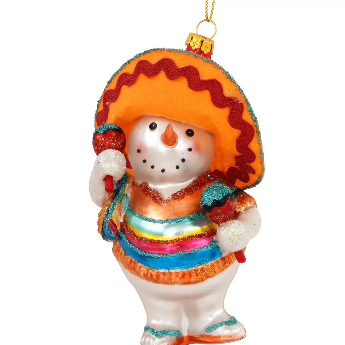 Bronner's Christmas Wonderland Snowman With Maracas Glass Ornament | Snowmen