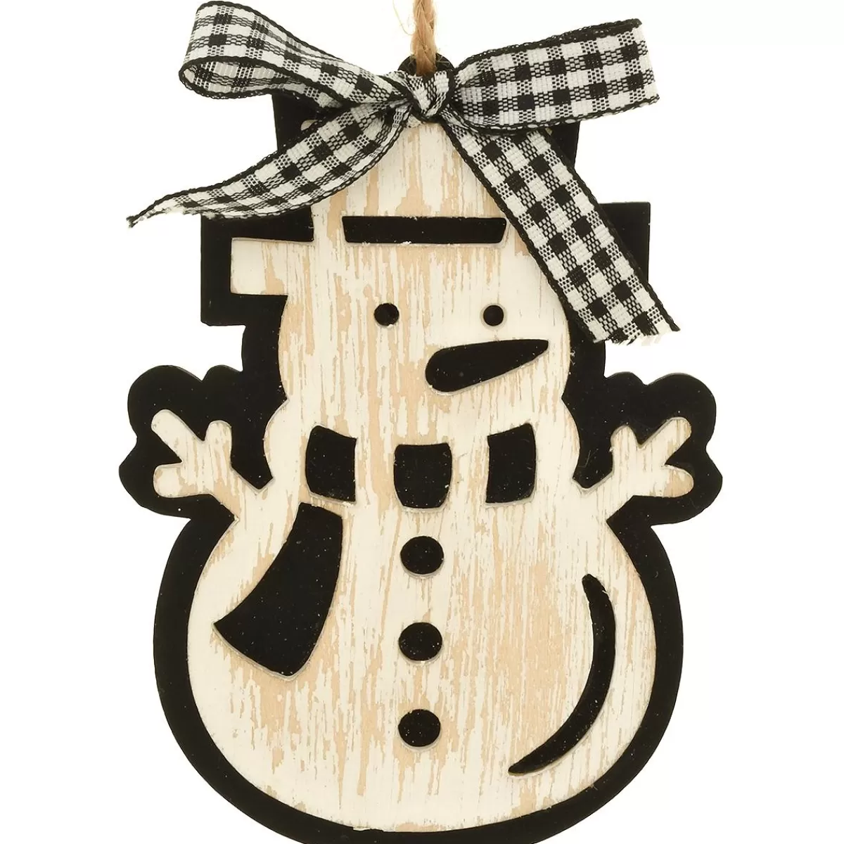 Bronner's Christmas Wonderland Snowman Wooden Ornament With Buffalo Plaid Ribbon | Shatterproof