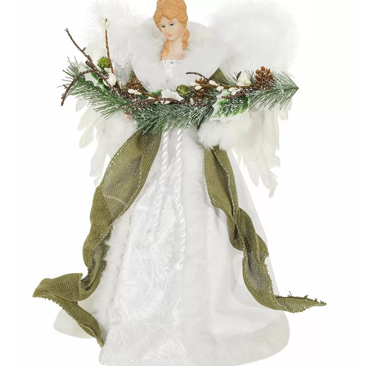 Bronner's Christmas Wonderland White Angel Tree Topper With Greenery Garland | Tree Toppers